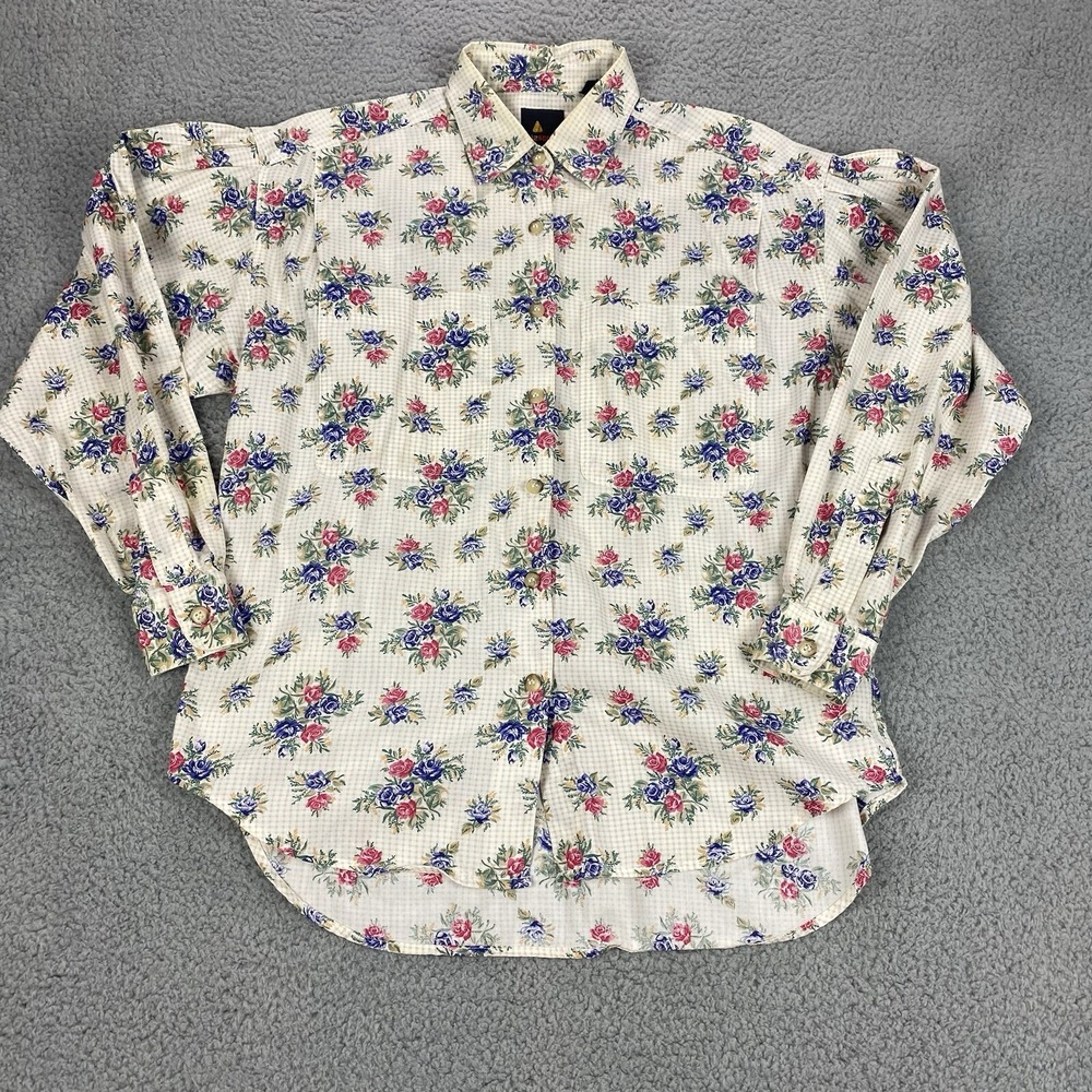 Vintage LizSport Button Up Shirt Womans Size Small Floral Print Long Sleeve
